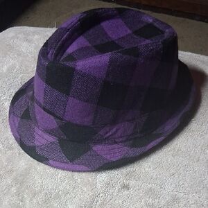 Purple and Black Checkered Fedora Hat